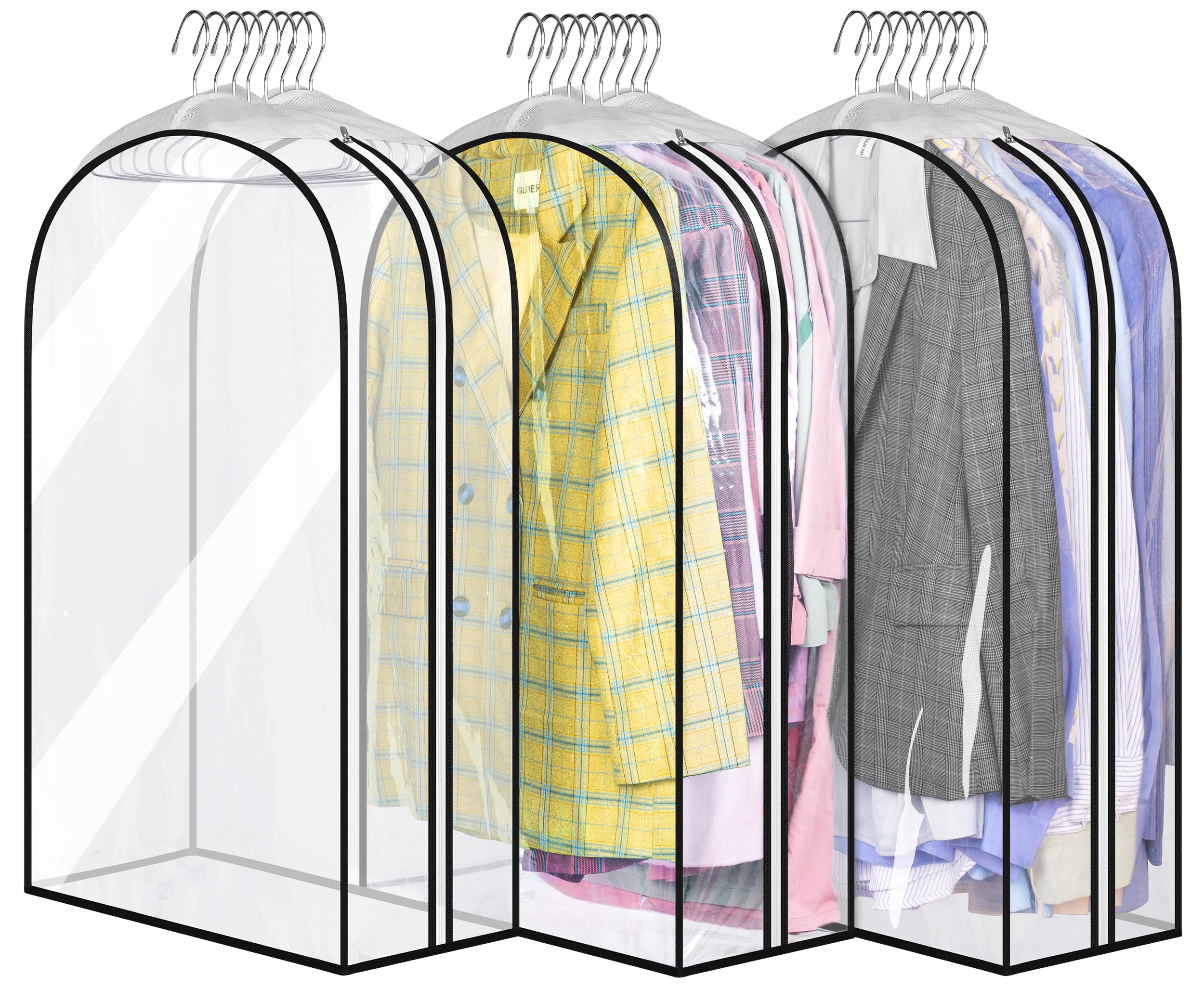 MISSLO 10" Gusseted All Clear Garment Bags for Hanging Clothes 40" Suit Bags for Closet Storage Hanging Clothes Storage Bags for Shirts, Coats, Dresses, 3 Packs