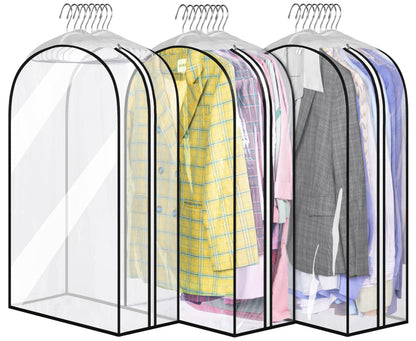 MISSLO 10" Gusseted All Clear Garment Bags for Hanging Clothes 40" Suit Bags for Closet Storage Hanging Clothes Storage Bags for Shirts, Coats, Dresses, 3 Packs
