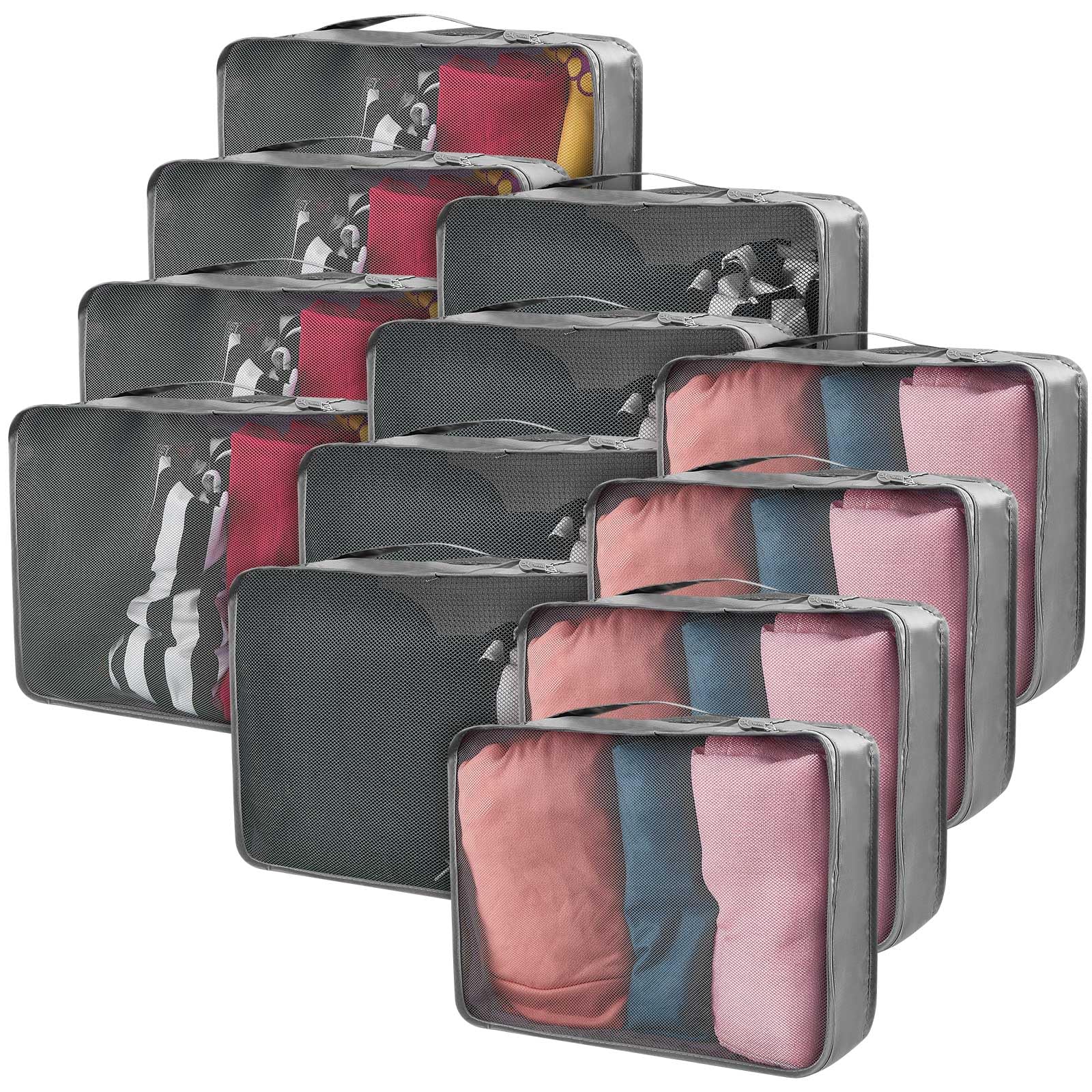 Silkfly 12 Pcs Packing Cubes for Suitcase Travel Luggage Bags Bulk Mesh Organizer Set for Hiking Camping Backpacking Clothes Accessories