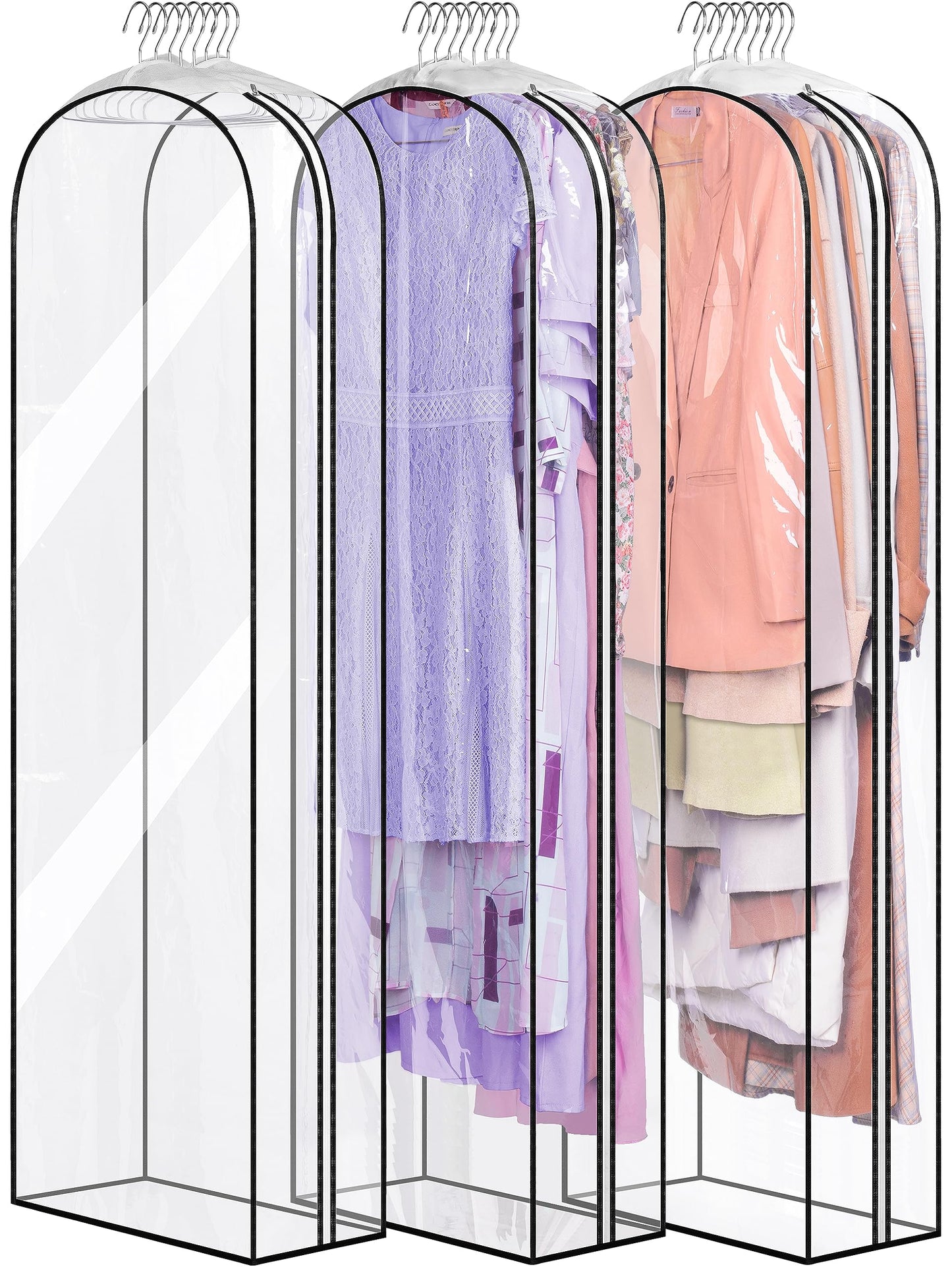 MISSLO 10" Gusseted All Clear Garment Bags for Hanging Clothes 40" Suit Bags for Closet Storage Hanging Clothes Storage Bags for Shirts, Coats, Dresses, 3 Packs