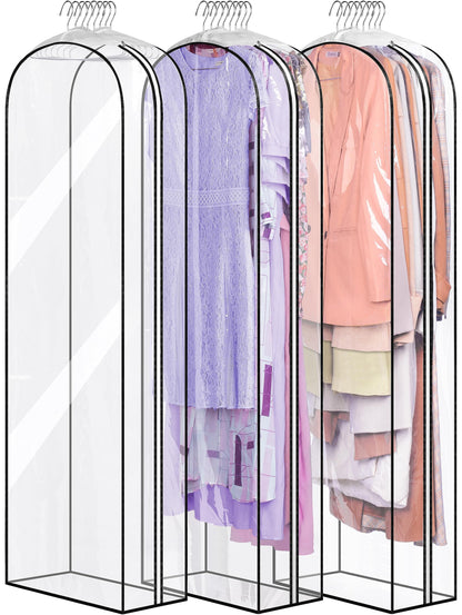 MISSLO 10" Gusseted All Clear Garment Bags for Hanging Clothes 40" Suit Bags for Closet Storage Hanging Clothes Storage Bags for Shirts, Coats, Dresses, 3 Packs